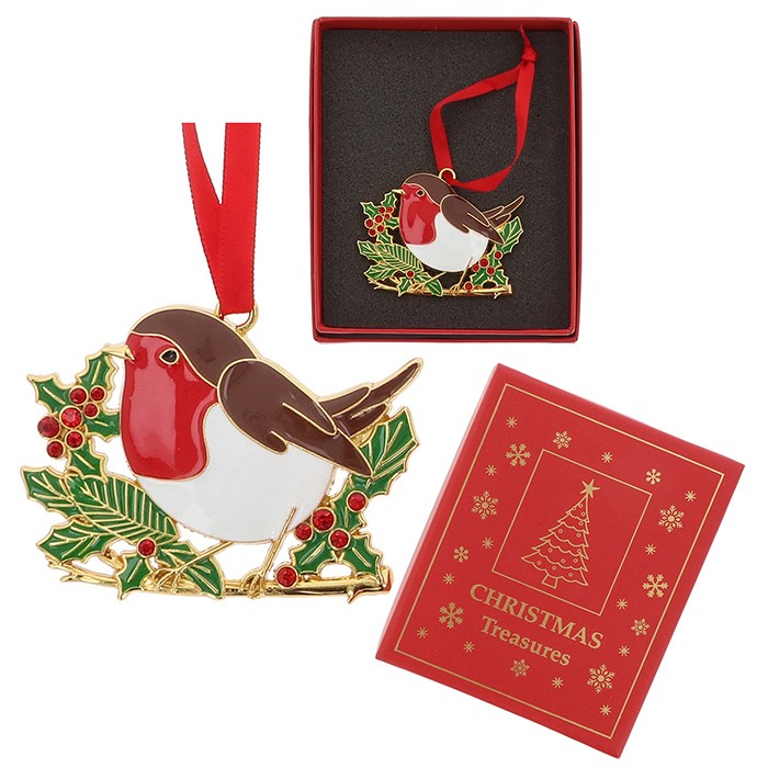 Robin Metal & Enamel Xmas Treasures Tree Decoration