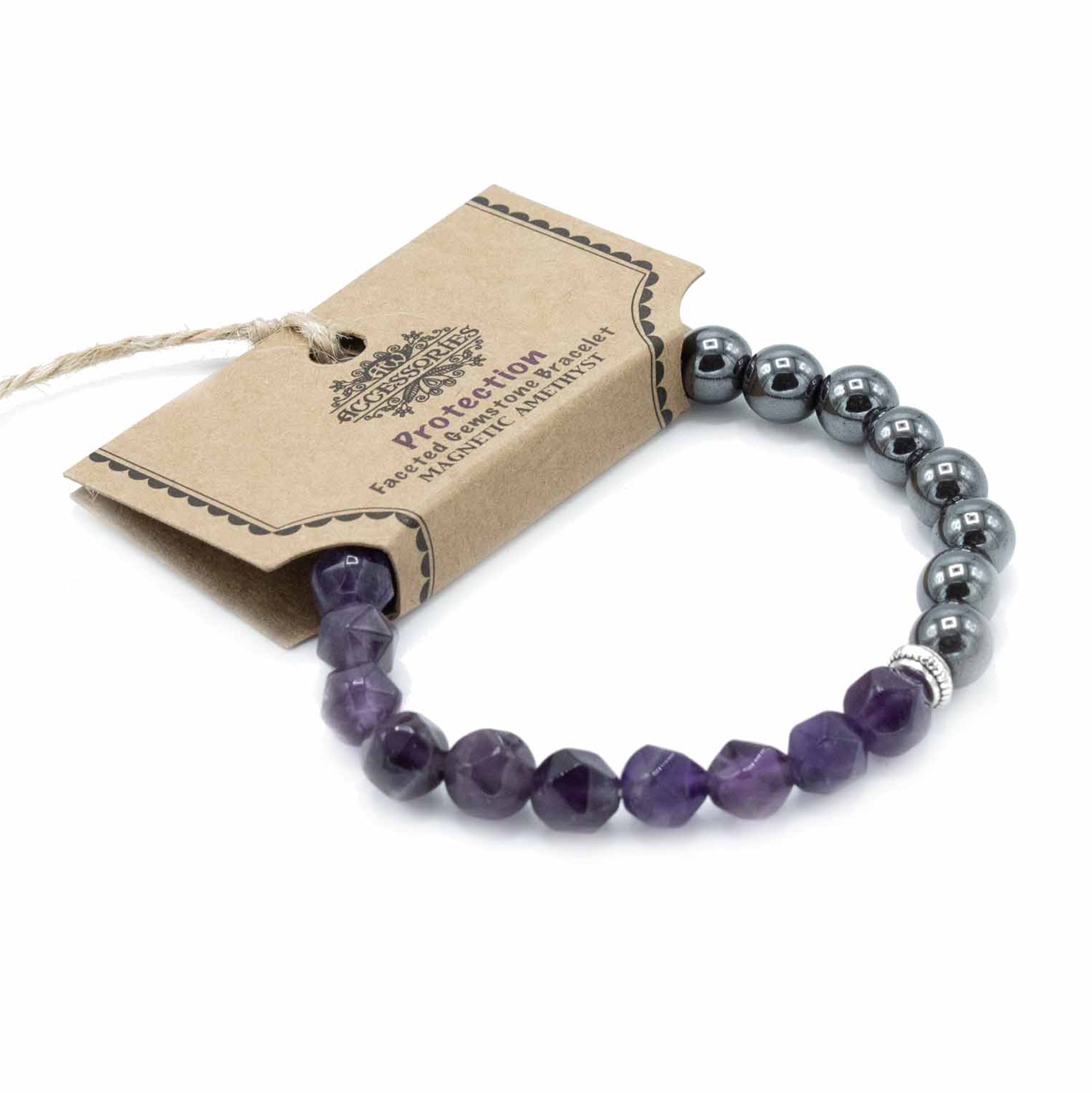 Amethyst Faceted Gemstone & Hematite Bracelet - Gemstone Bracelets from thetraditionalgiftshop.com
