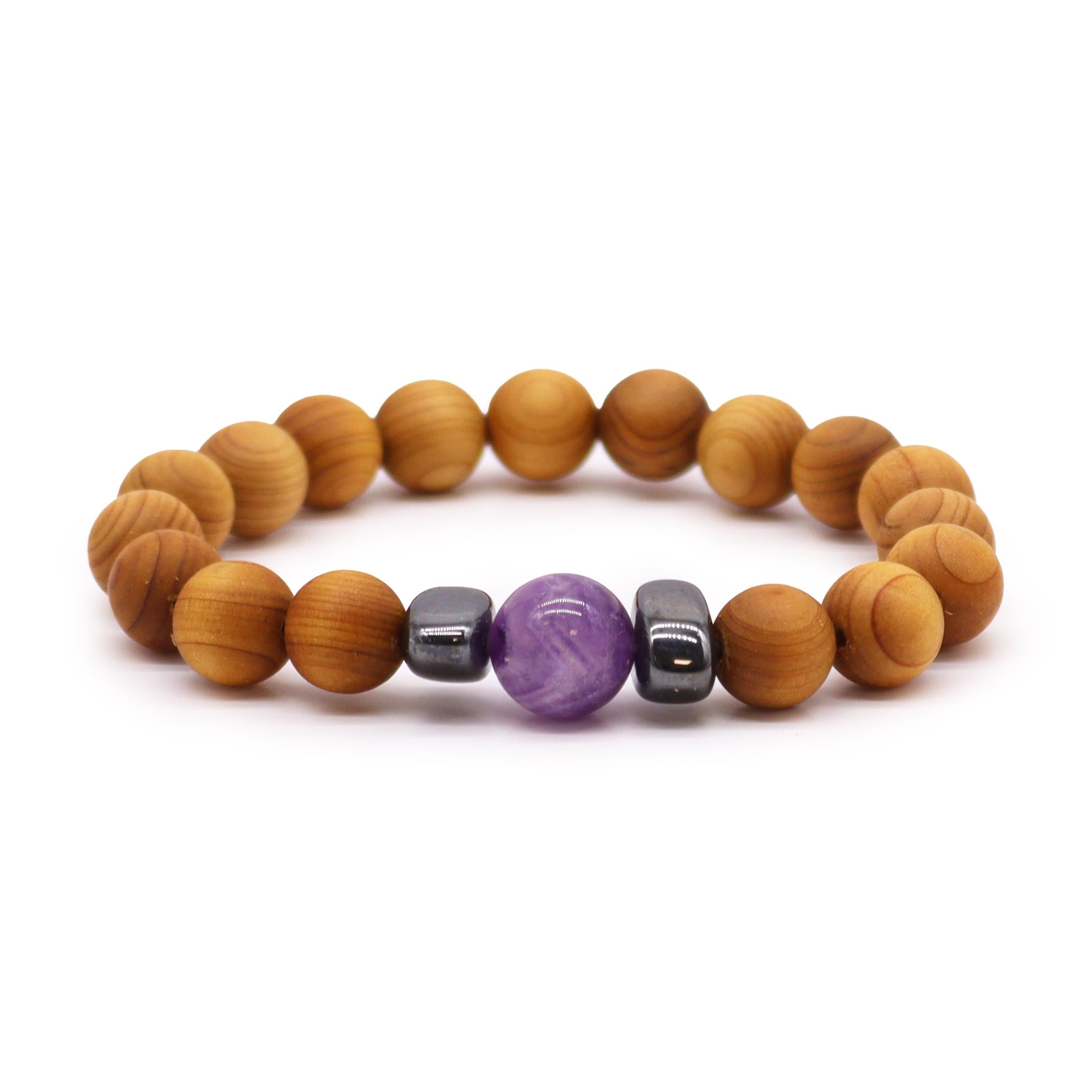 Amethyst Gemstone Cedarwood Bracelet - Third Eye Chakra - Gemstone Bracelets from thetraditionalgiftshop.com