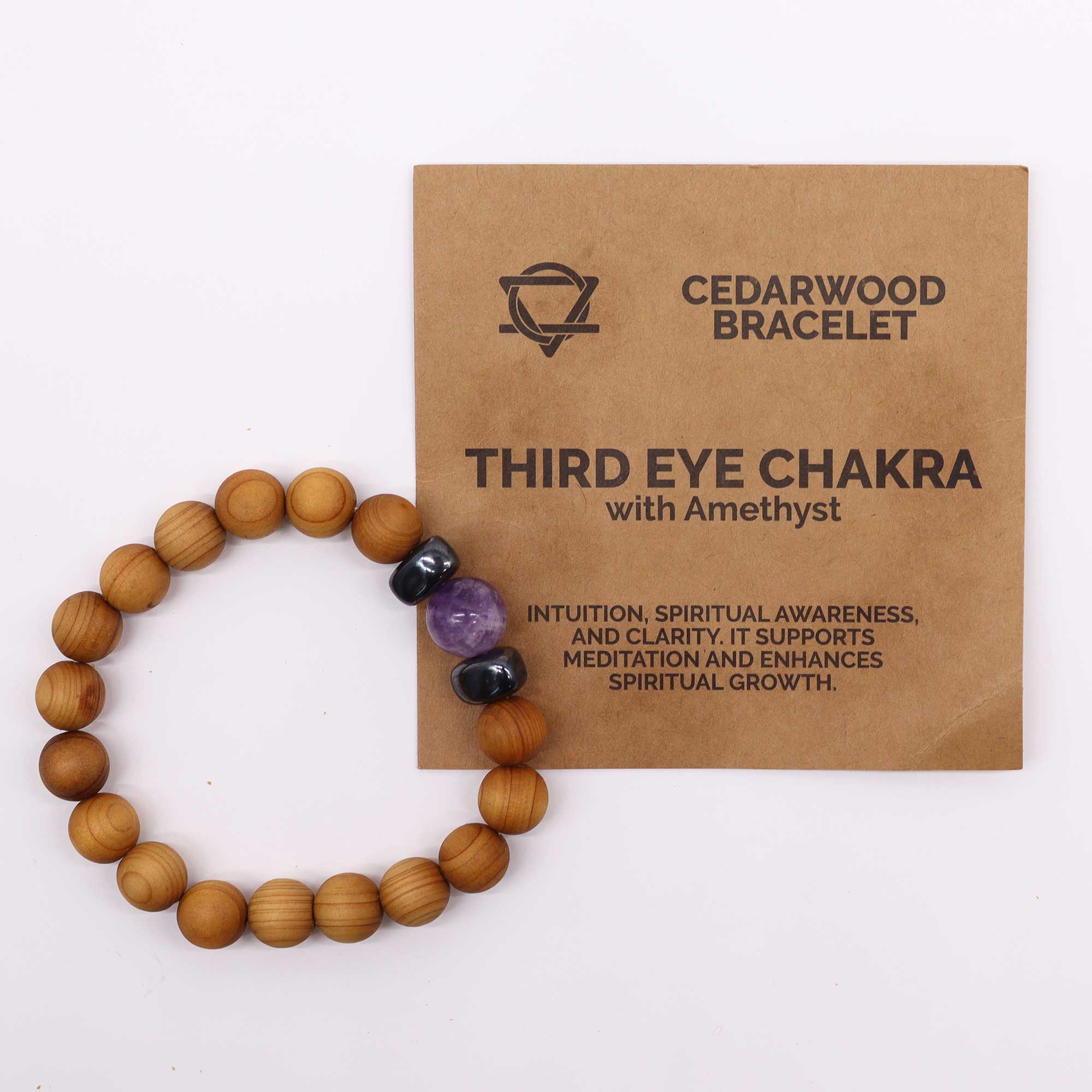 Amethyst Gemstone Cedarwood Bracelet - Third Eye Chakra - Gemstone Bracelets from thetraditionalgiftshop.com