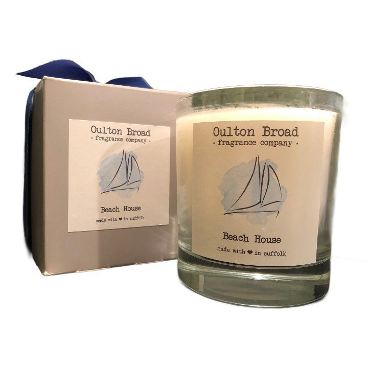 Beach House Glass Jar Candle - Oulton Broad Fragrance Company from thetraditionalgiftshop.com