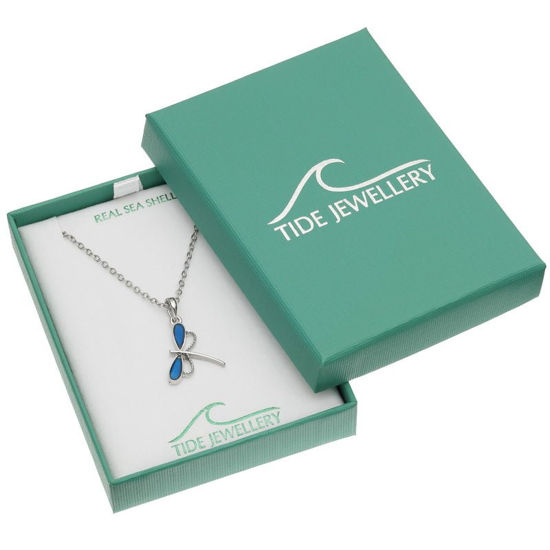 Blue Delicate Dragonfly Paua Shell Necklace - Tide Jewellery from thetraditionalgiftshop.com
