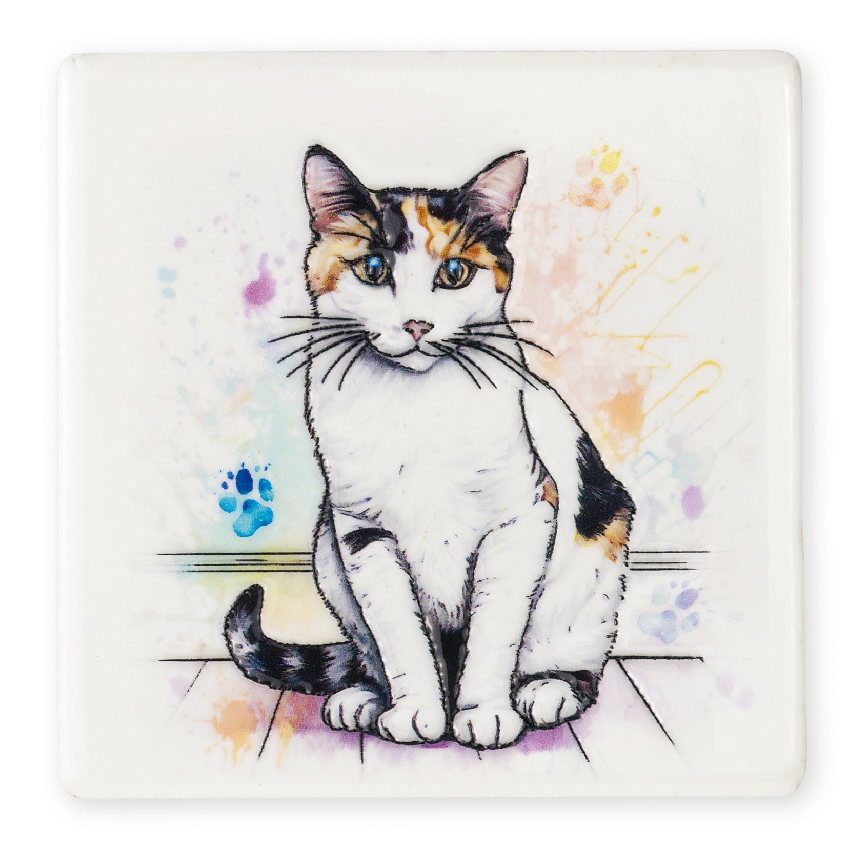 Calico Cat Ceramic Art Coaster - Art of Arora from thetraditionalgiftshop.com