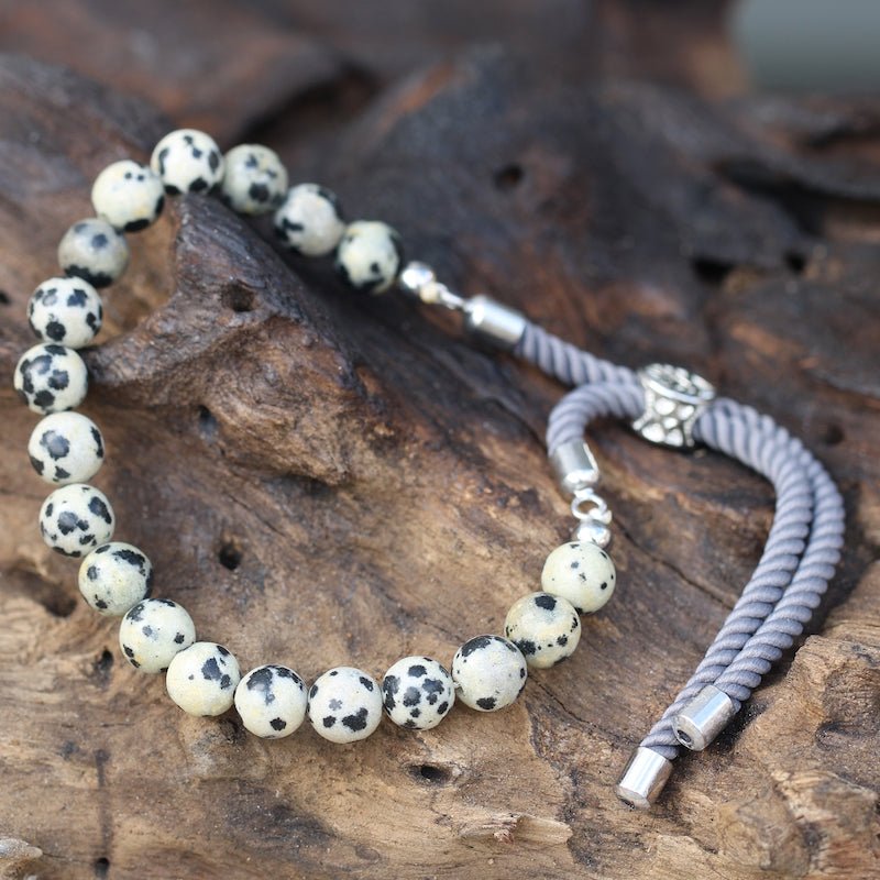 Dalmatian Jasper Adjustable String Bracelet (925 Silver Plated) - Gemstone Bracelets from thetraditionalgiftshop.com
