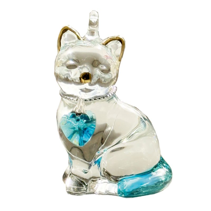 Fantasy Glass Pretty Little Kitty - Aquamarine - Wild Things Crystal from thetraditionalgiftshop.com