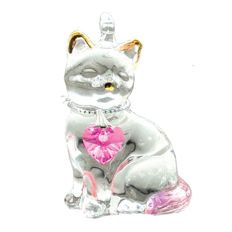 Fantasy Glass Pretty Little Kitty - Rose - Wild Things Crystal from thetraditionalgiftshop.com