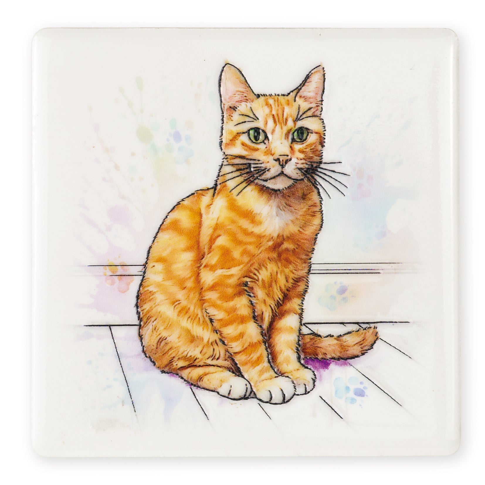 Ginger Cat Ceramic Art Coaster - Art of Arora from thetraditionalgiftshop.com