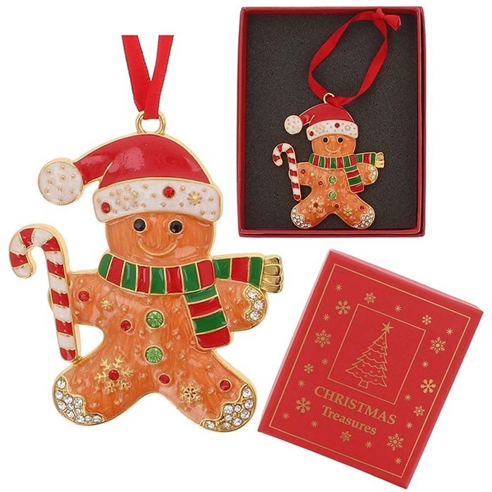 Gingerbread Man Metal & Enamel Xmas Treasures Tree Decoration - Xmas Treasures from thetraditionalgiftshop.com