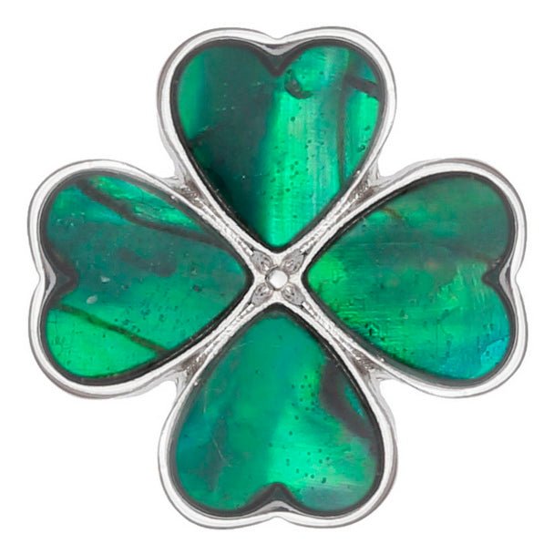 Green Four Leaf Clover Paua Shell Pin Badge - Tide Jewellery from thetraditionalgiftshop.com