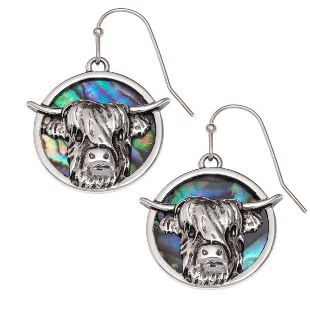 Highland Cow Paua Shell Earrings - Tide Jewellery from thetraditionalgiftshop.com
