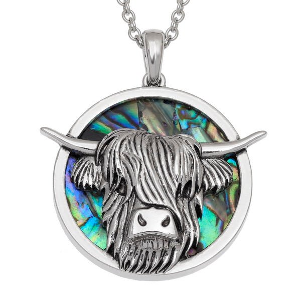Highland Cow Paua Shell Necklace - Tide Jewellery from thetraditionalgiftshop.com