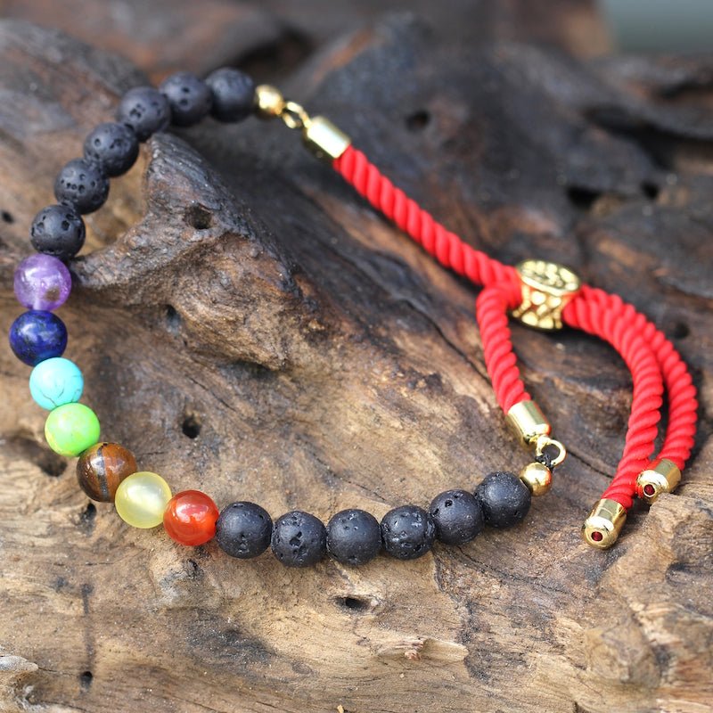 Lava Stone Chakra Adjustable String Bracelet (18K Gold Plated) - Gemstone Bracelets from thetraditionalgiftshop.com