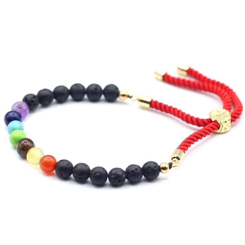 Lava Stone Chakra Adjustable String Bracelet (18K Gold Plated) - Gemstone Bracelets from thetraditionalgiftshop.com
