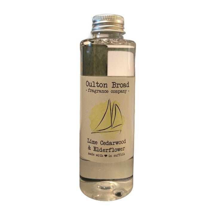 Lime, Cedarwood & Elderflower Reed Diffuser Refill Oil - Oulton Broad Fragrance Company from thetraditionalgiftshop.com
