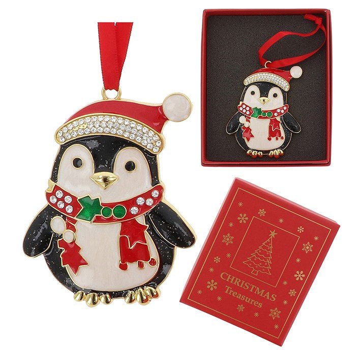 Penguin Metal & Enamel Xmas Treasures Tree Decoration - Xmas Treasures from thetraditionalgiftshop.com