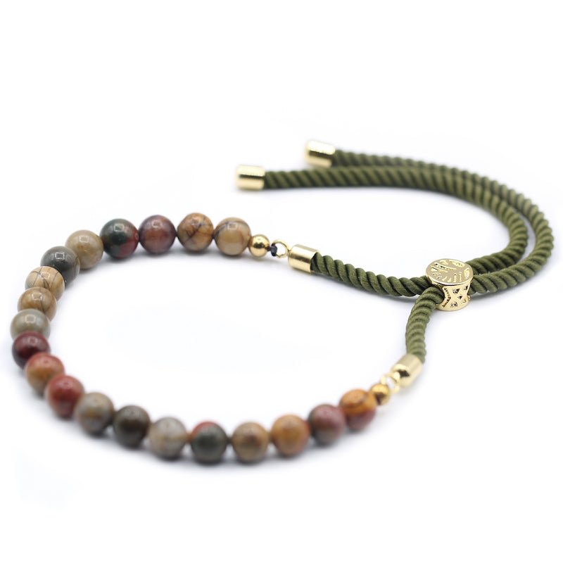 Picasso Jasper Adjustable String Bracelet (18K Gold Plated) - Gemstone Bracelets from thetraditionalgiftshop.com