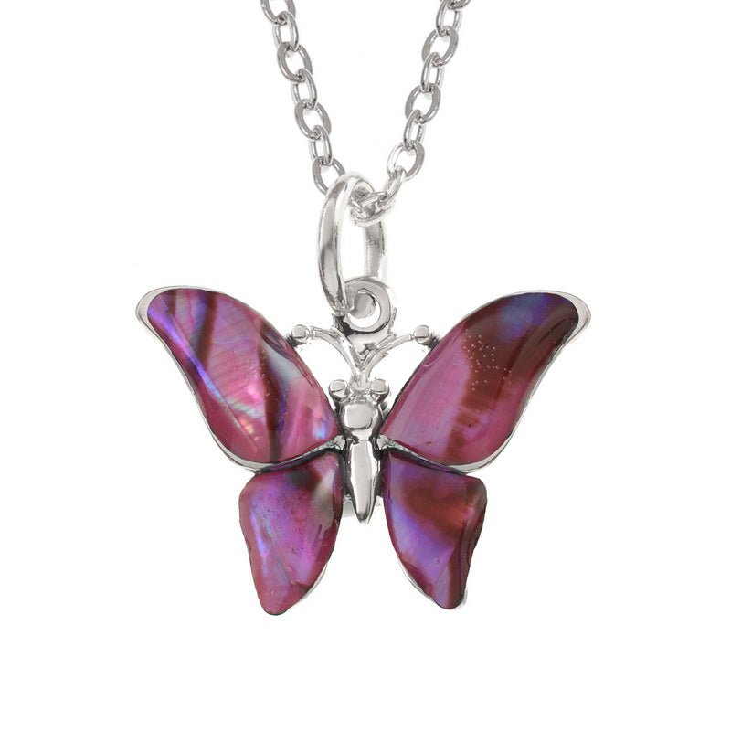 Pink Butterfly Paua Shell Necklace - Tide Jewellery from thetraditionalgiftshop.com