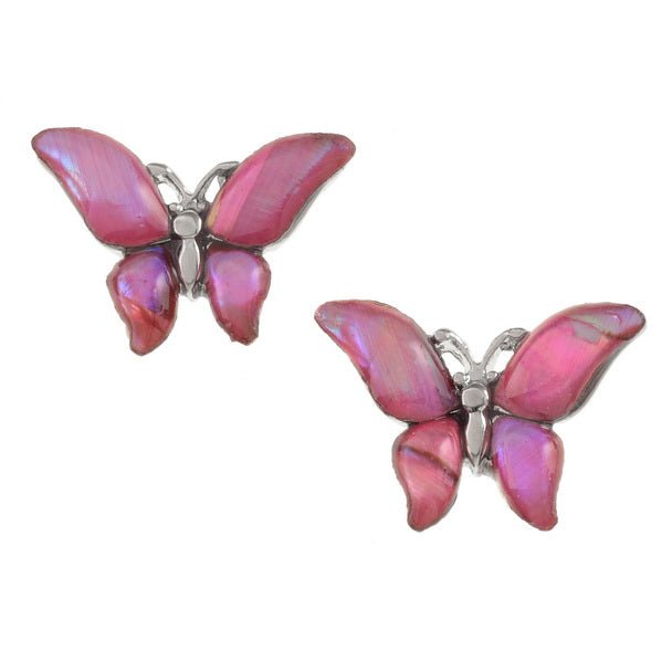 Pink Butterfly Paua Shell Stud Earrings - Tide Jewellery from thetraditionalgiftshop.com