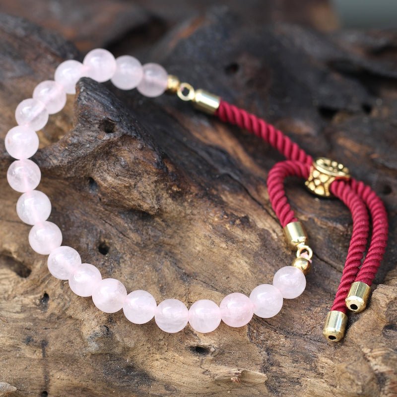 Rose Quartz Adjustable String Bracelet (18K Gold Plated) - Gemstone Bracelets from thetraditionalgiftshop.com