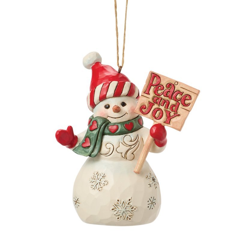 Snowman with Peace & Joy Sign (Hanging Ornament) - Heartwood Creek by Jim Shore from thetraditionalgiftshop.com