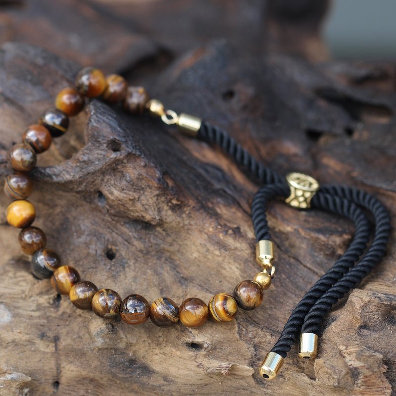 Tiger Eye Adjustable String Bracelet (18K Gold Plated) - Gemstone Bracelets from thetraditionalgiftshop.com