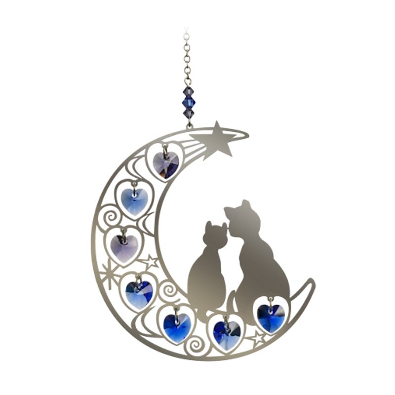 Two Cats in Moon (Moonlight) Crystal Suncatcher - Wild Things Crystal from thetraditionalgiftshop.com