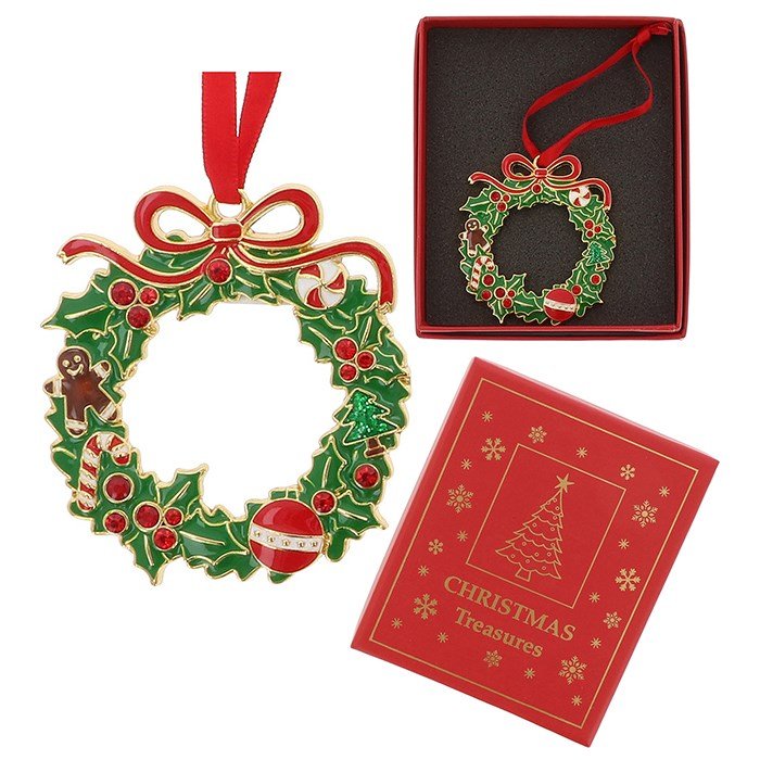 Wreath Metal & Enamel Xmas Treasures Tree Decoration - Xmas Treasures from thetraditionalgiftshop.com