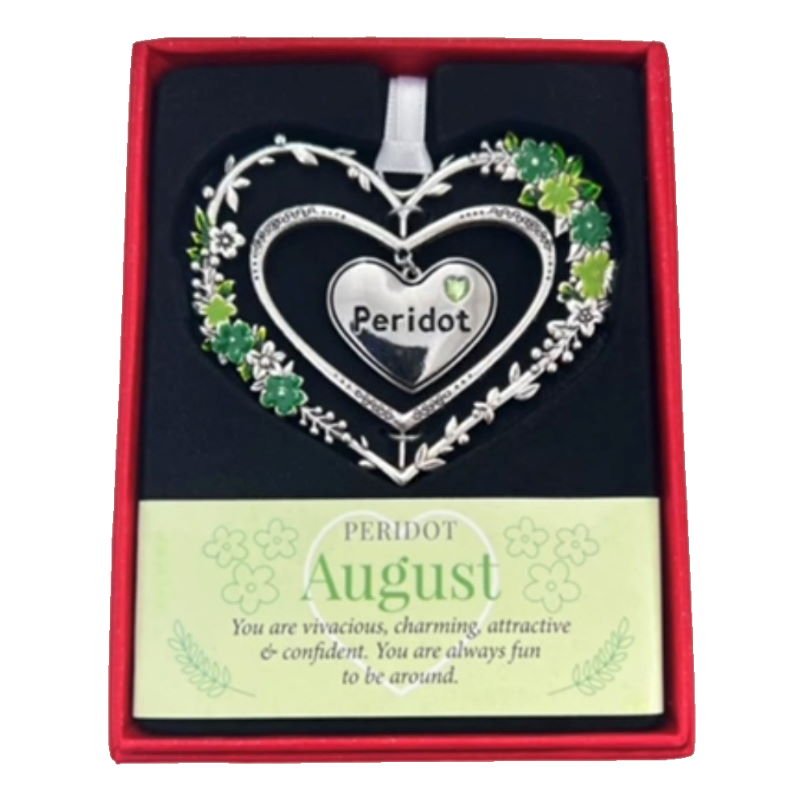 August (Peridot) Gemstone Heart Hanging Decoration - Gemstone Hearts from thetraditionalgiftshop.com