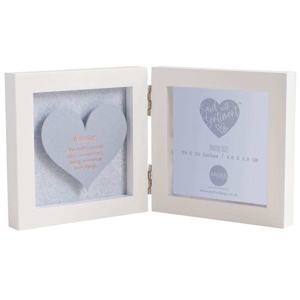 Auntie Sentiment Hinged Heart Photo Frame - Said with Sentiment from thetraditionalgiftshop.com