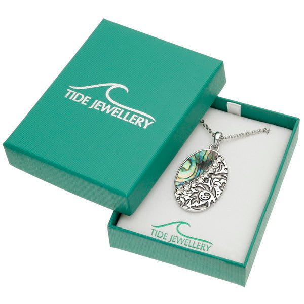 Oval Diamante Paua Shell Necklace - Tide Jewellery from thetraditionalgiftshop.com