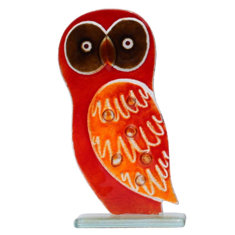 Small Ruby Owl (13) Fused Glass Ornament