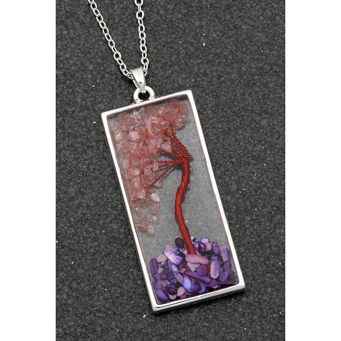 Tree of Life Gemstone Oblong Rose Necklace - Equilibrium Jewellery from thetraditionalgiftshop.com