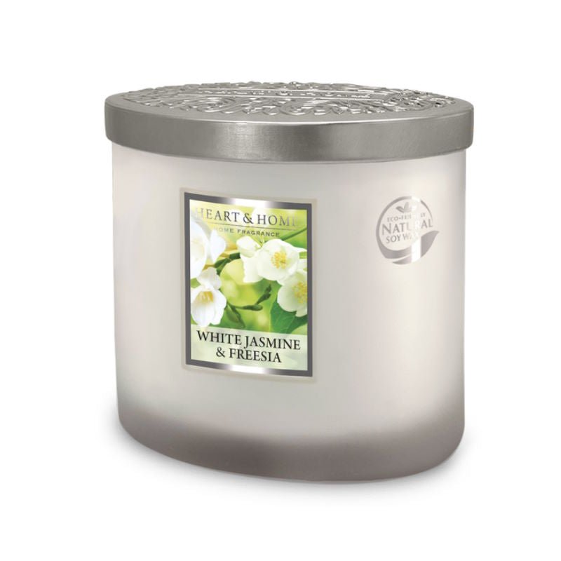 White Jasmine & Freesia Ellipse 2 Wick Candle - Heart & Home from thetraditionalgiftshop.com