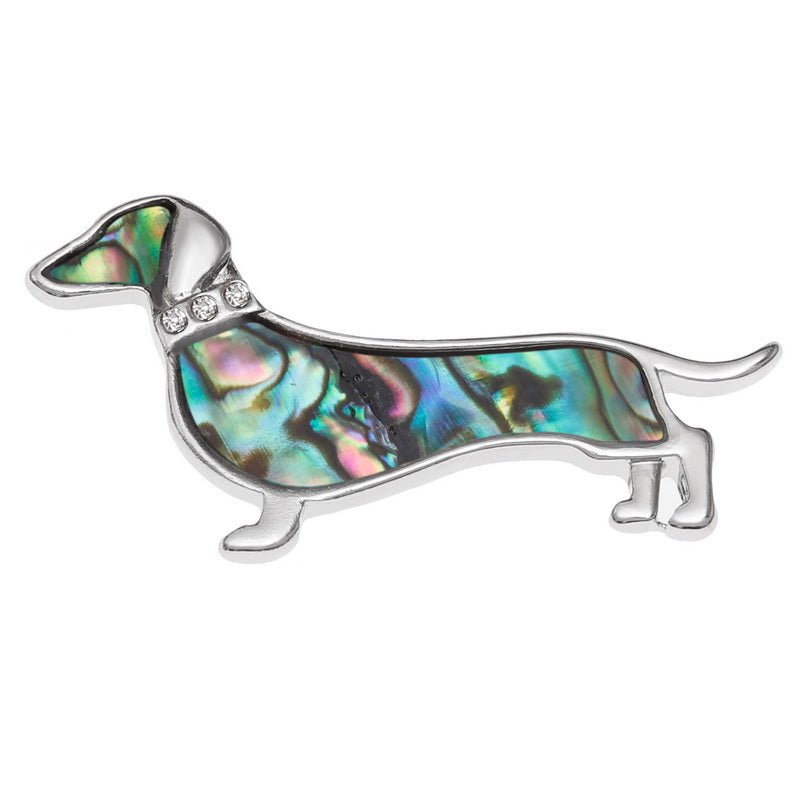Dachshund Paua Shell Pin Badge - Tide Jewellery from thetraditionalgiftshop.com
