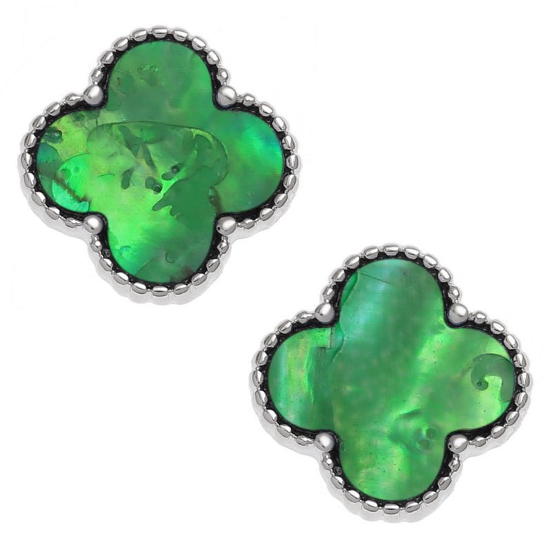Green Quatrefoil Paua Shell Earrings - Tide Jewellery from thetraditionalgiftshop.com