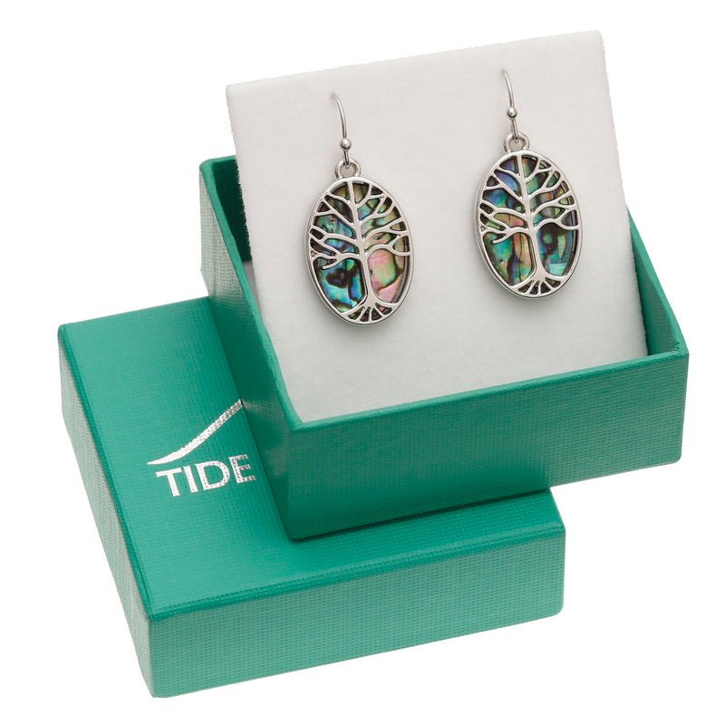 Oval Tree of Life Paua Shell Stud Earrings - Tide Jewellery from thetraditionalgiftshop.com