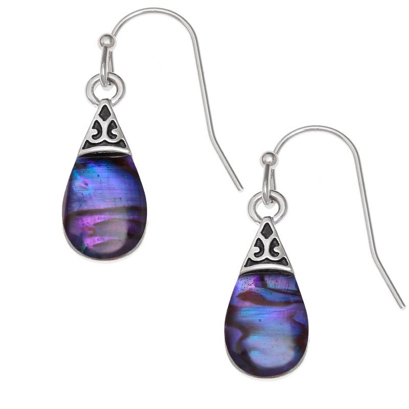 Purple Pear Drop Paua Shell Earrings - Tide Jewellery from thetraditionalgiftshop.com