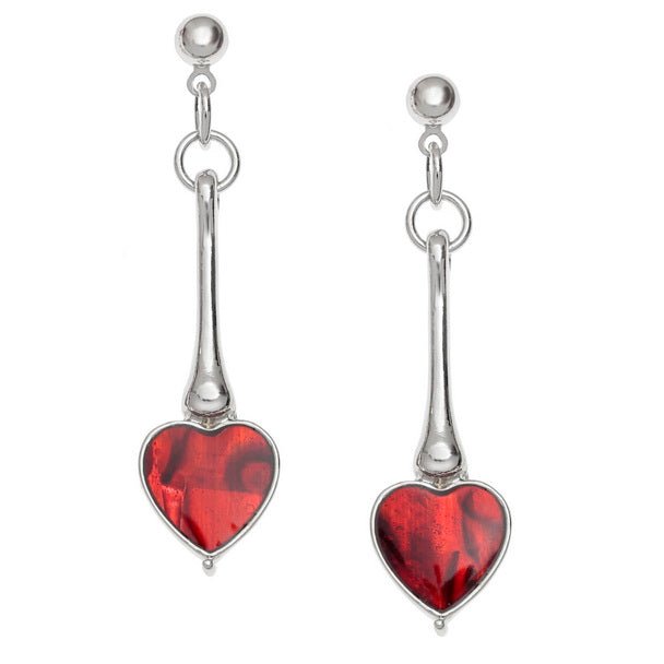 Red Heart Long Drop Paua Shell Stud Earrings - Tide Jewellery from thetraditionalgiftshop.com