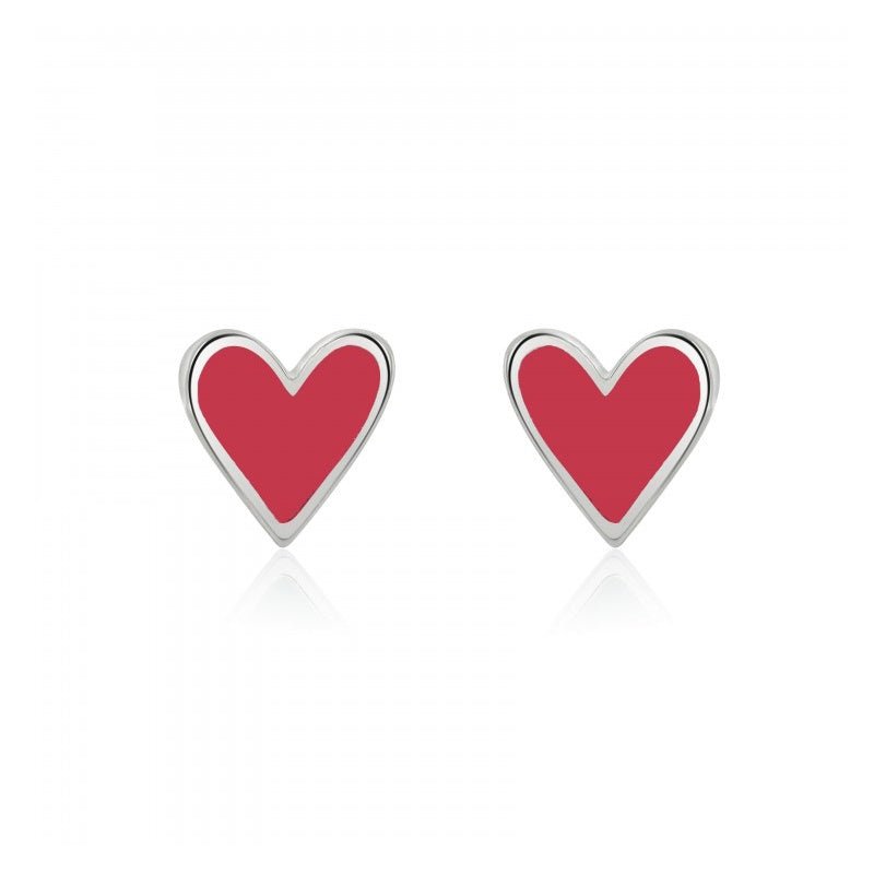 Red Mini Heart Stud Earrings (Silver Plated) - Coral & Mint from thetraditionalgiftshop.com
