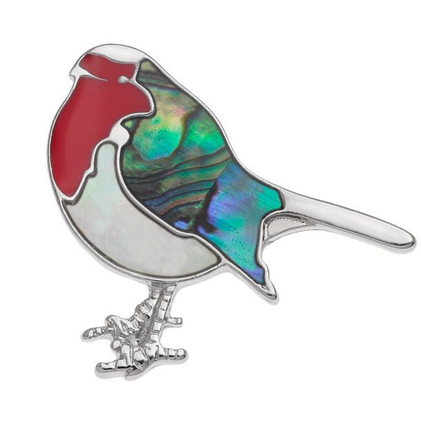 Robin Paua Shell Pin Badge - Tide Jewellery from thetraditionalgiftshop.com