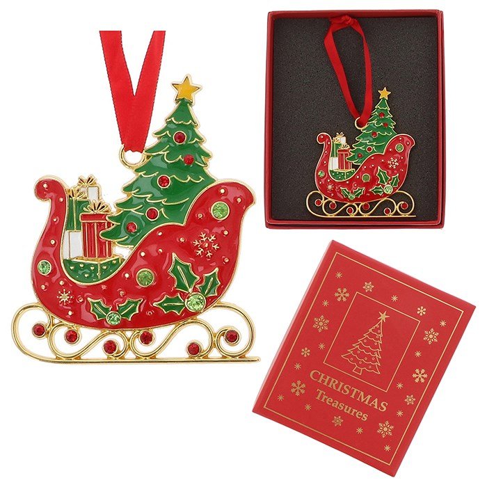 Sleigh Metal & Enamel Xmas Treasures Tree Decoration - Xmas Treasures from thetraditionalgiftshop.com