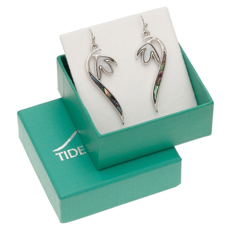 Snowdrop Paua Shell Long Drop Earrings - Tide Jewellery from thetraditionalgiftshop.com