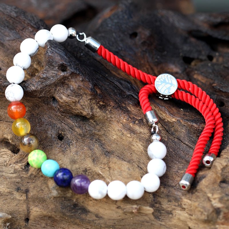 White Howlite Chakra Adjustable String Bracelet (925 Silver Plated) - Gemstone Bracelets from thetraditionalgiftshop.com