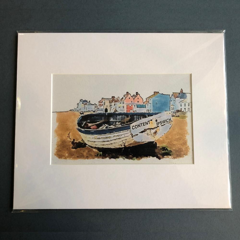 Aldeburgh Beach & Boat Mounted Print (12"x10") - Seeing Suffolk Art Prints from thetraditionalgiftshop.com