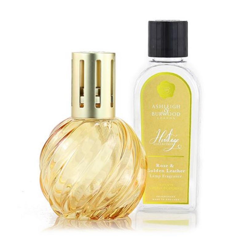 Ashleigh & Burwood Gold Spiral Glass Fragrance Lamp Gift Set with Rose & Golden Leather Lamp Oil (The Heritage Collection) - Ashleigh & Burwood Fragrance Lamps from thetraditionalgiftshop.com