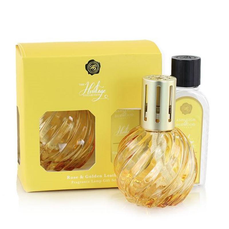 Ashleigh & Burwood Gold Spiral Glass Fragrance Lamp Gift Set with Rose & Golden Leather Lamp Oil (The Heritage Collection) - Ashleigh & Burwood Fragrance Lamps from thetraditionalgiftshop.com