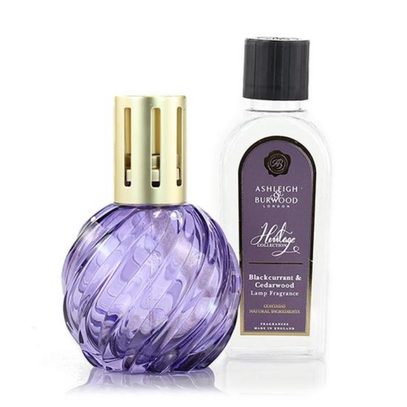 Ashleigh & Burwood Purple Spiral Glass Fragrance Lamp Gift Set with Blackcurrant & Cedarwood Lamp Oil (The Heritage Collection) - Ashleigh & Burwood Fragrance Lamps from thetraditionalgiftshop.com
