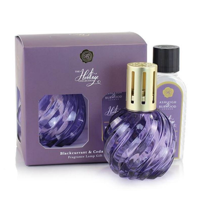 Ashleigh & Burwood Purple Spiral Glass Fragrance Lamp Gift Set with Blackcurrant & Cedarwood Lamp Oil (The Heritage Collection) - Ashleigh & Burwood Fragrance Lamps from thetraditionalgiftshop.com
