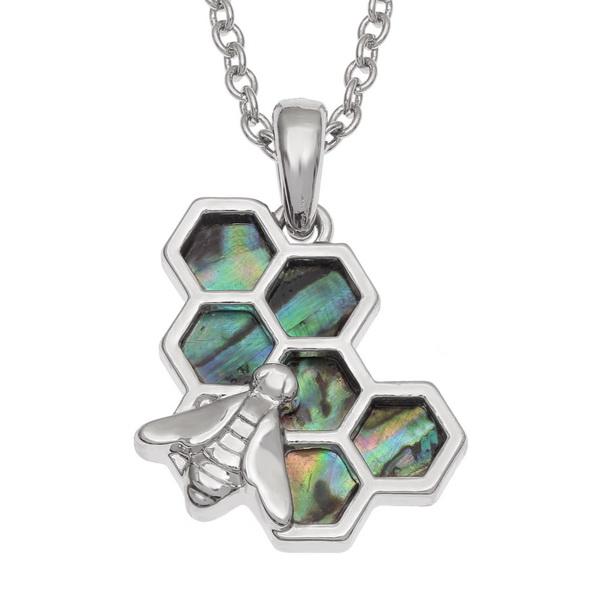 Bee on Honeycomb Paua Shell Necklace