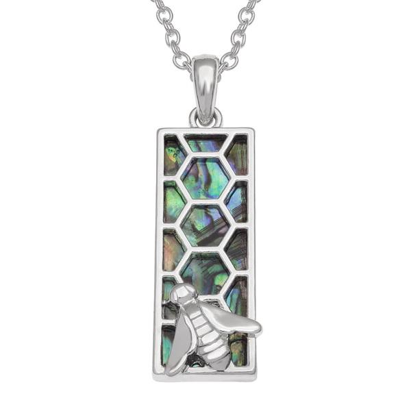 Bee on Honeycomb (Rectangle) Paua Shell Necklace